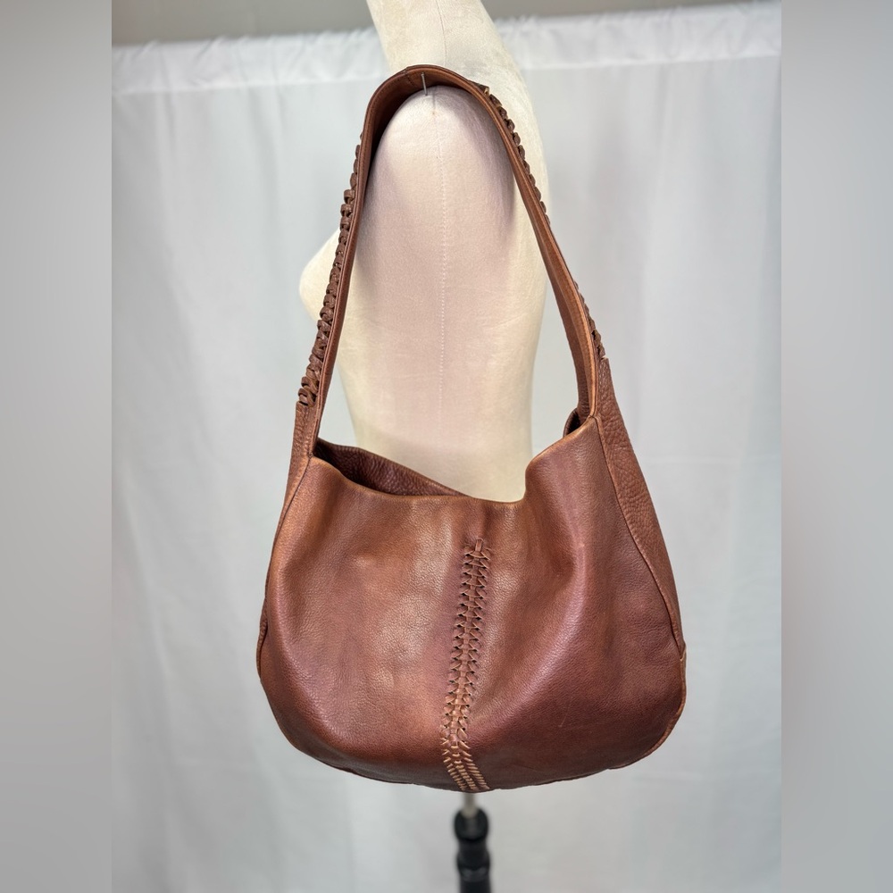 Stitched Brown Leather Hobo Bag